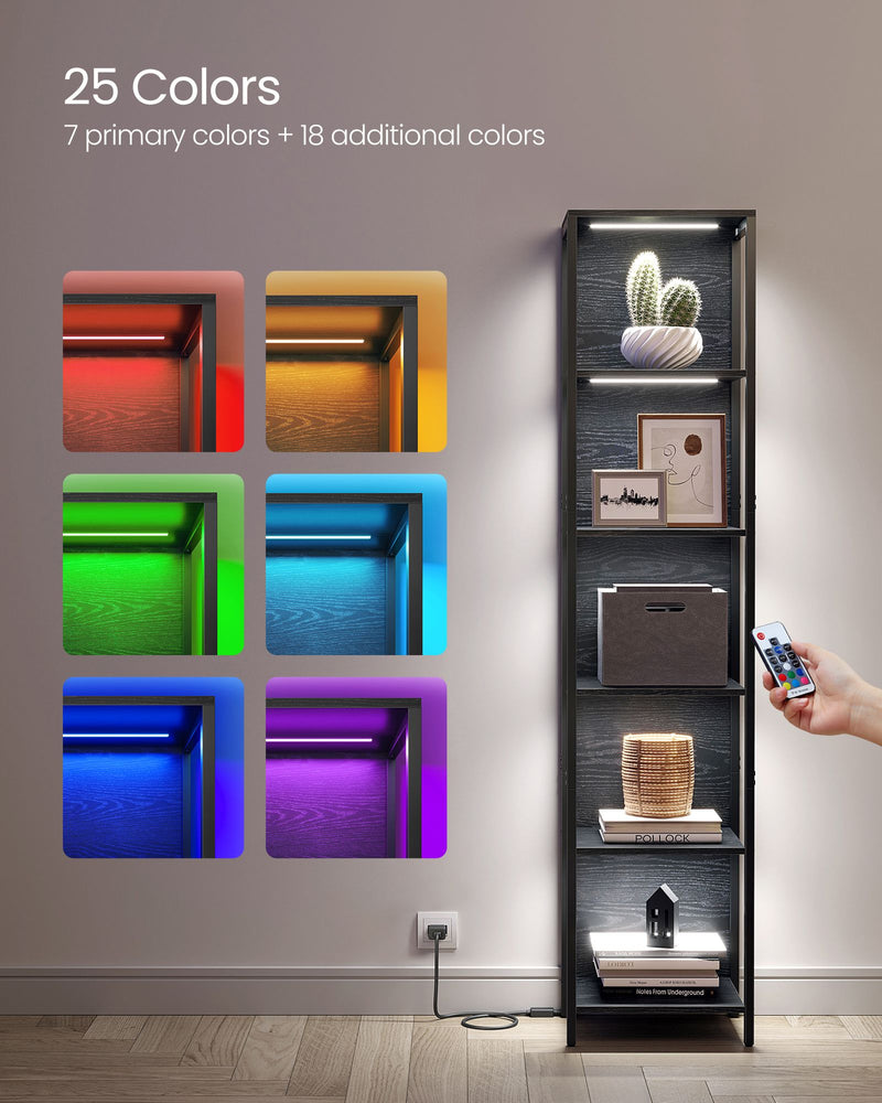 6 Tier LED Bookcase with Adjustable Shelves in Ebony Black for Home or Office by Vasagle