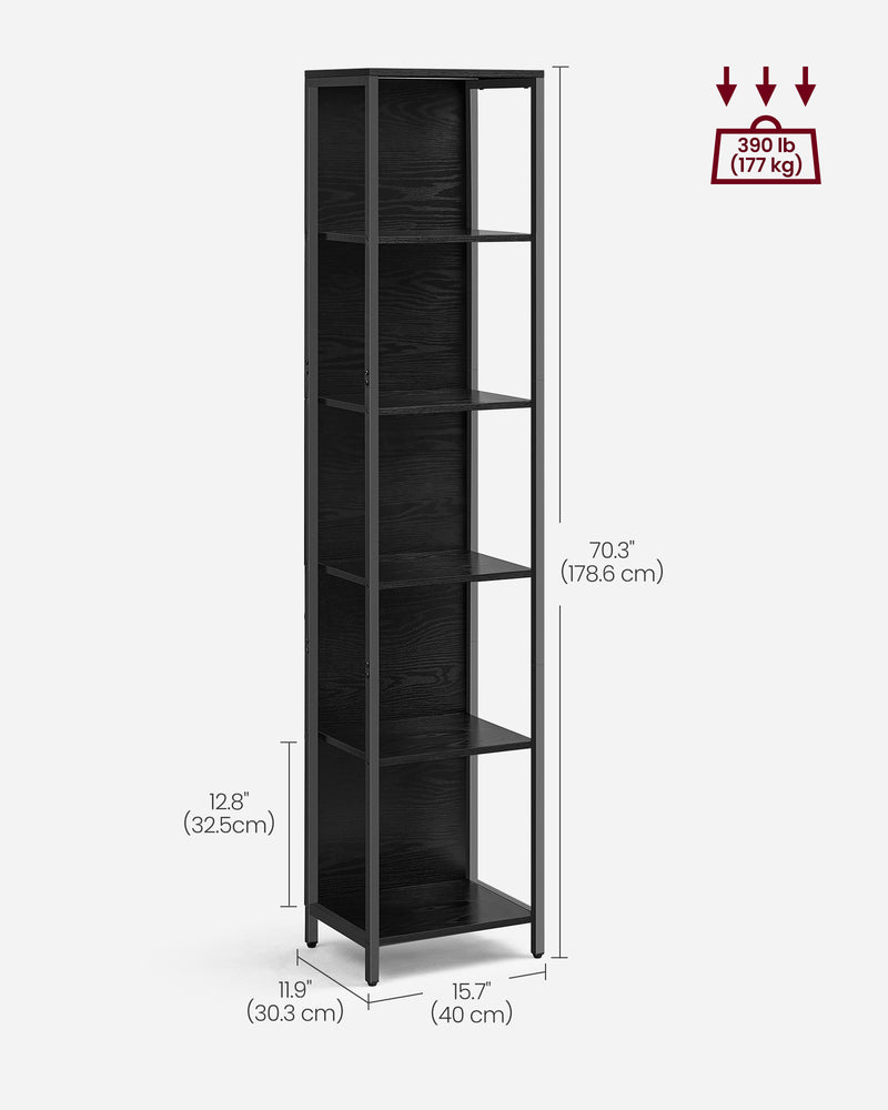 6 Tier LED Bookcase with Adjustable Shelves in Ebony Black for Home or Office by Vasagle