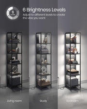 6 Tier LED Bookcase with Adjustable Shelves in Ebony Black for Home or Office by Vasagle