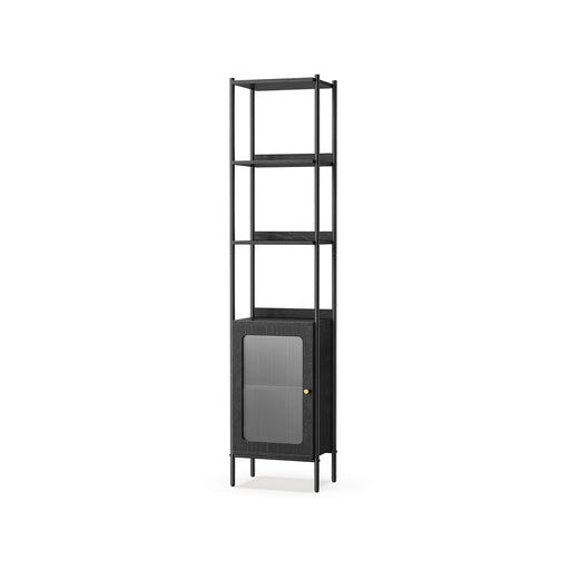 Narrow Black Bookcase With Cupboard For Small Spaces by Vasagle 40x30x175cm