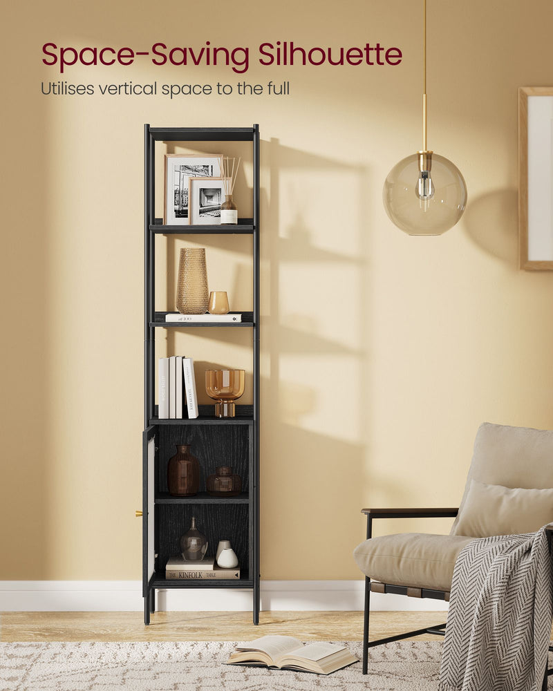 Narrow Black Bookcase With Cupboard For Small Spaces by Vasagle 40x30x175cm
