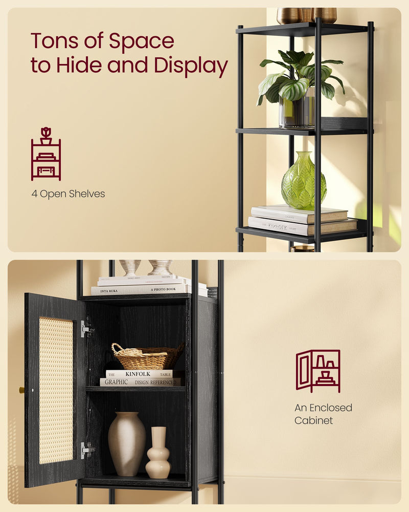 Narrow Black Bookcase With Cupboard For Small Spaces by Vasagle 40x30x175cm