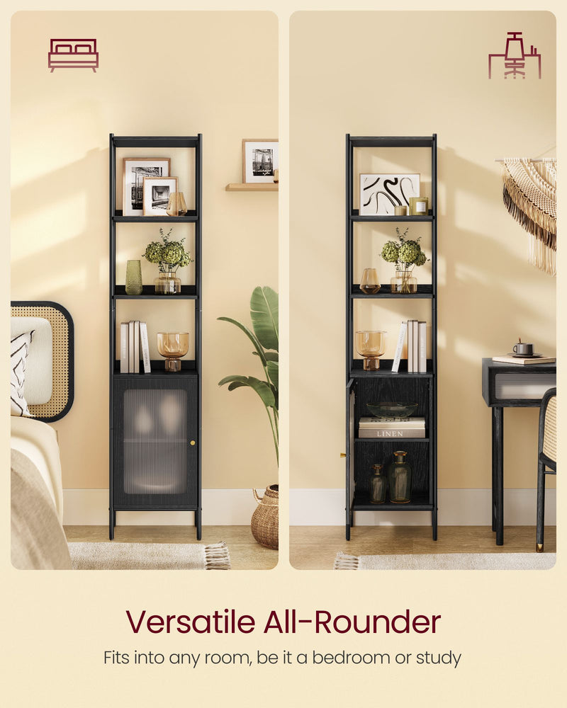 Narrow Black Bookcase With Cupboard For Small Spaces by Vasagle 40x30x175cm