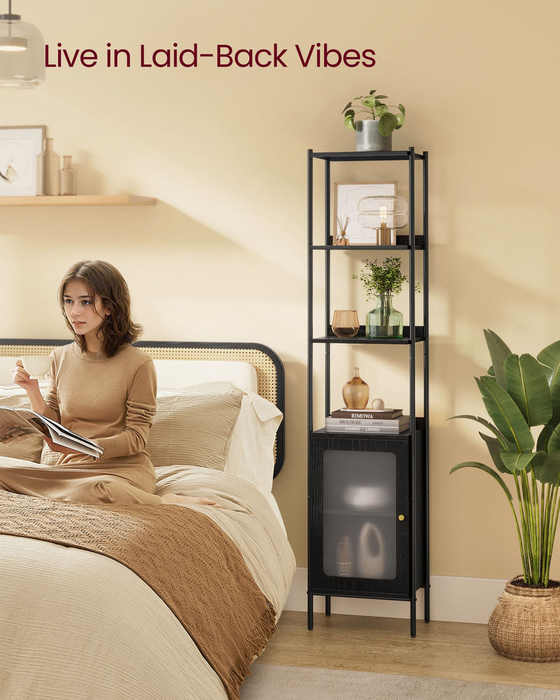 Narrow Black Bookcase With Cupboard For Small Spaces by Vasagle 40x30x175cm