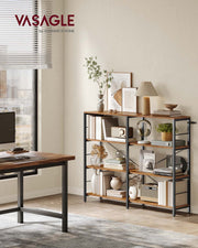 6 Tier Industrial Bookshelf Rustic Brown and Black Metal Frame Storage Shelves by Vasagle