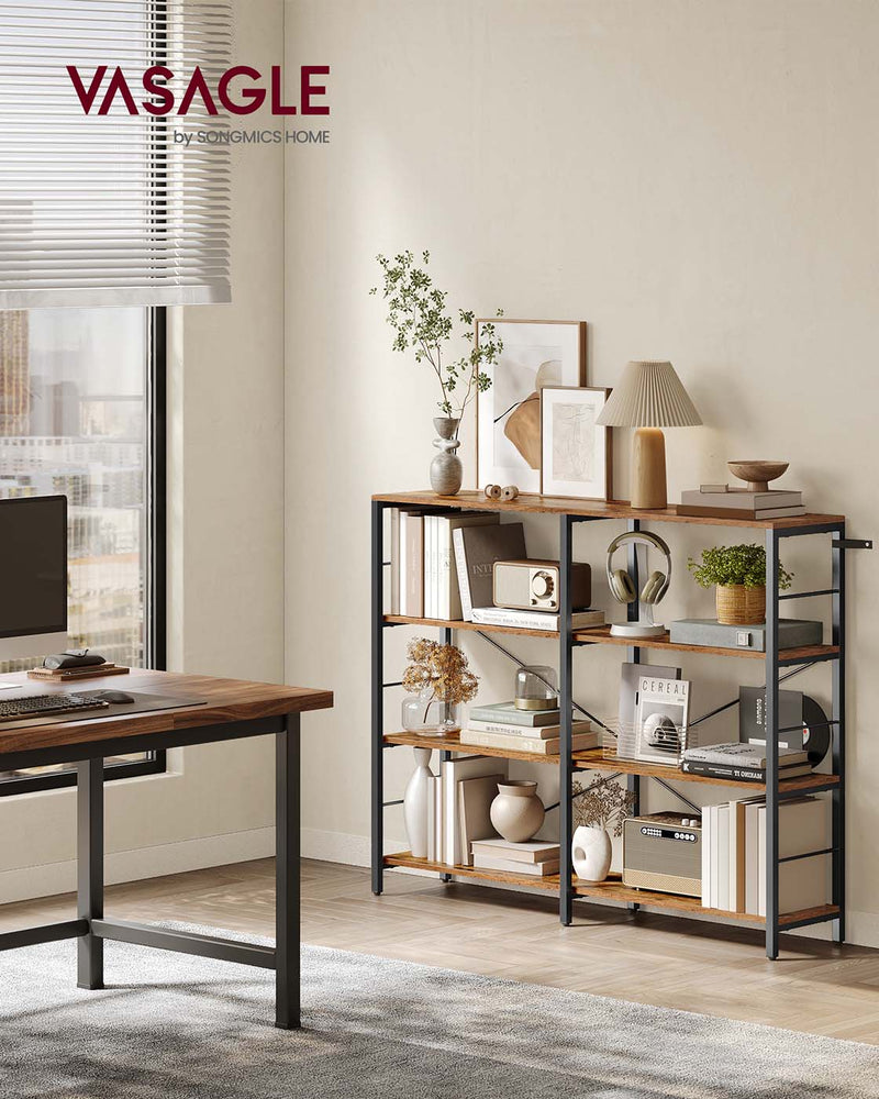 6 Tier Industrial Bookshelf Rustic Brown and Black Metal Frame Storage Shelves by Vasagle