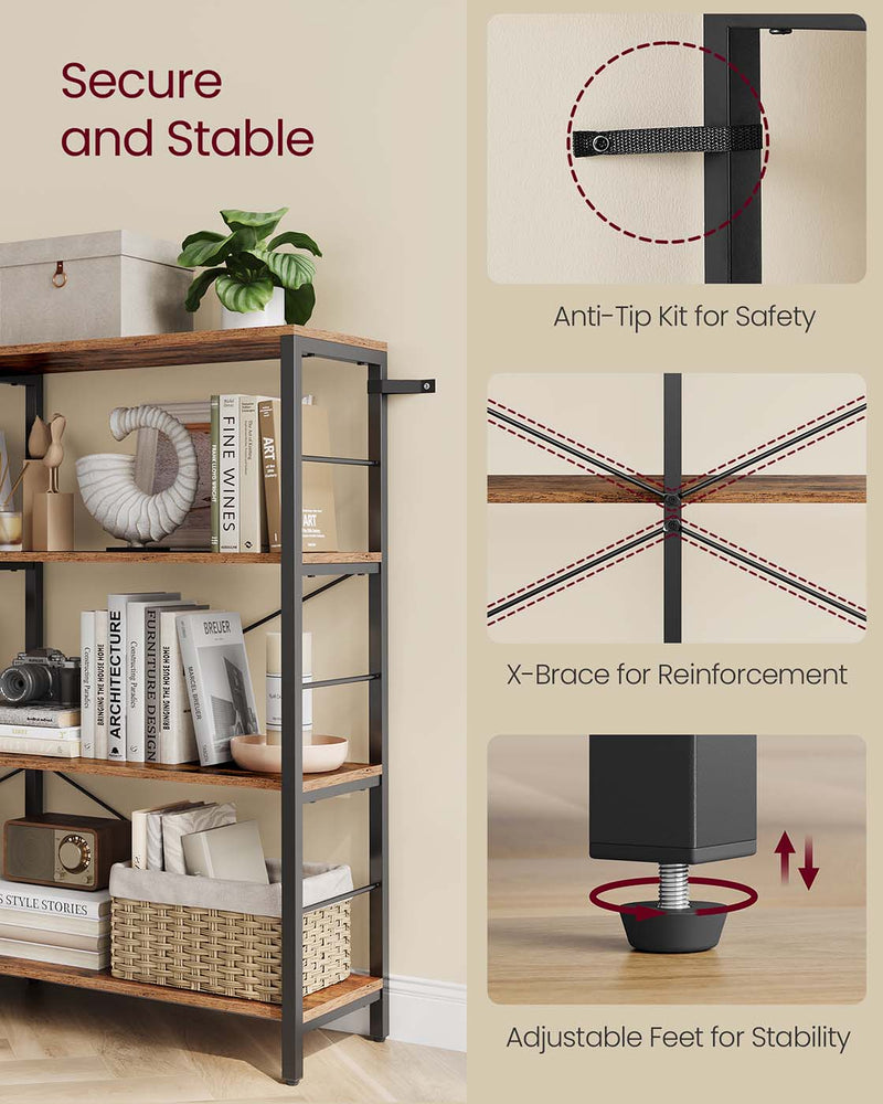 6 Tier Industrial Bookshelf Rustic Brown and Black Metal Frame Storage Shelves by Vasagle