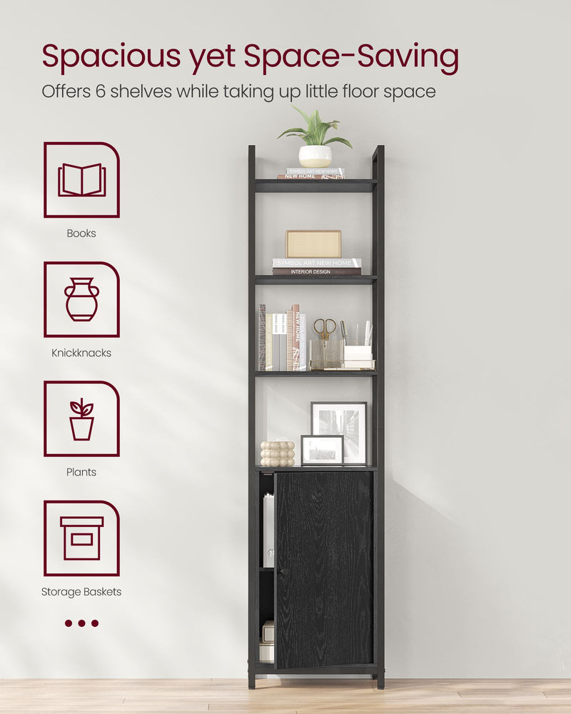 6 Tier Black Bookcase with Cabinet Doors for Home Office or Living Room by Vasagle