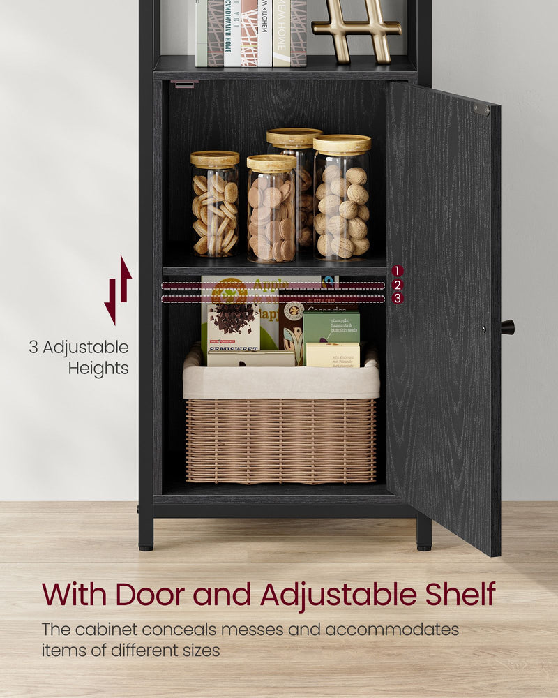 6 Tier Black Bookcase with Cabinet Doors for Home Office or Living Room by Vasagle