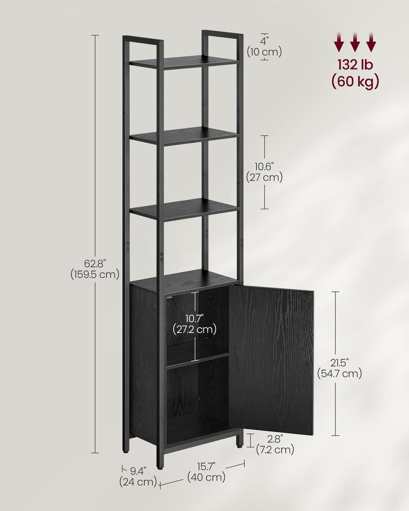 6 Tier Black Bookcase with Cabinet Doors for Home Office or Living Room by Vasagle