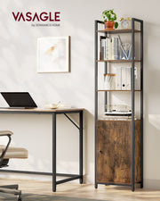 6 Tier Rustic Brown and Black Bookcase with Storage Cabinet for Home Office by Vasagle
