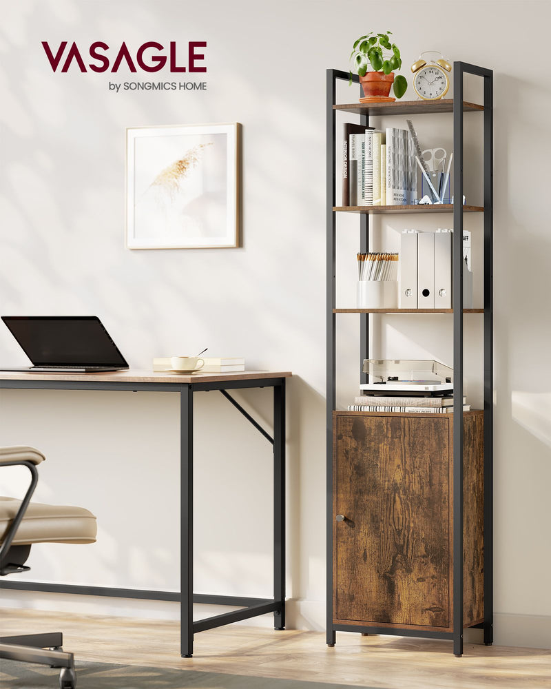 6 Tier Rustic Brown and Black Bookcase with Storage Cabinet for Home Office by Vasagle