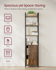 6 Tier Rustic Brown and Black Bookcase with Storage Cabinet for Home Office by Vasagle