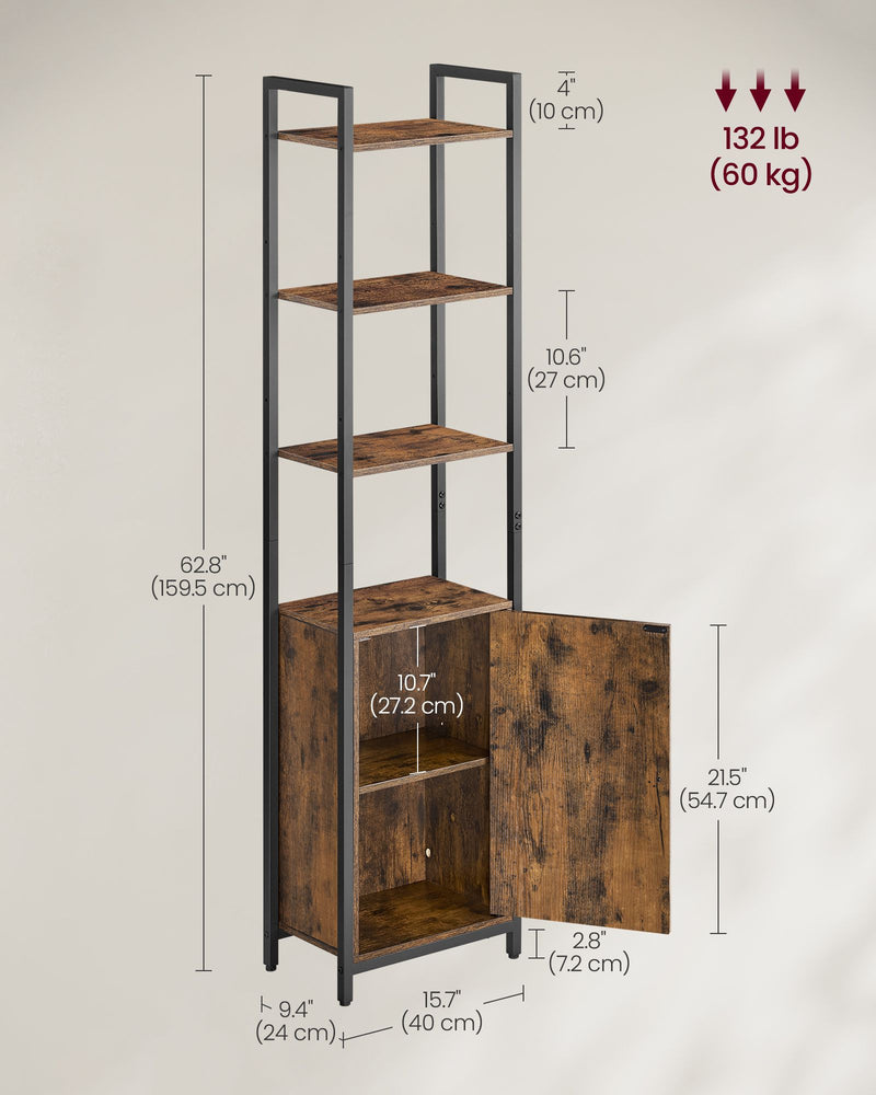 6 Tier Rustic Brown and Black Bookcase with Storage Cabinet for Home Office by Vasagle