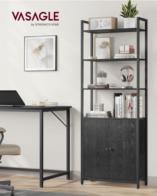 Black Bookcase with Cabinet Underneath for Home Office or Living Room by Vasagle - 60x24x160cm