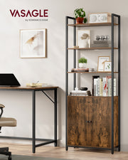 7 Tier Rustic Brown and Black Bookcase with Cabinet Door for Home Office Storage by Vasagle