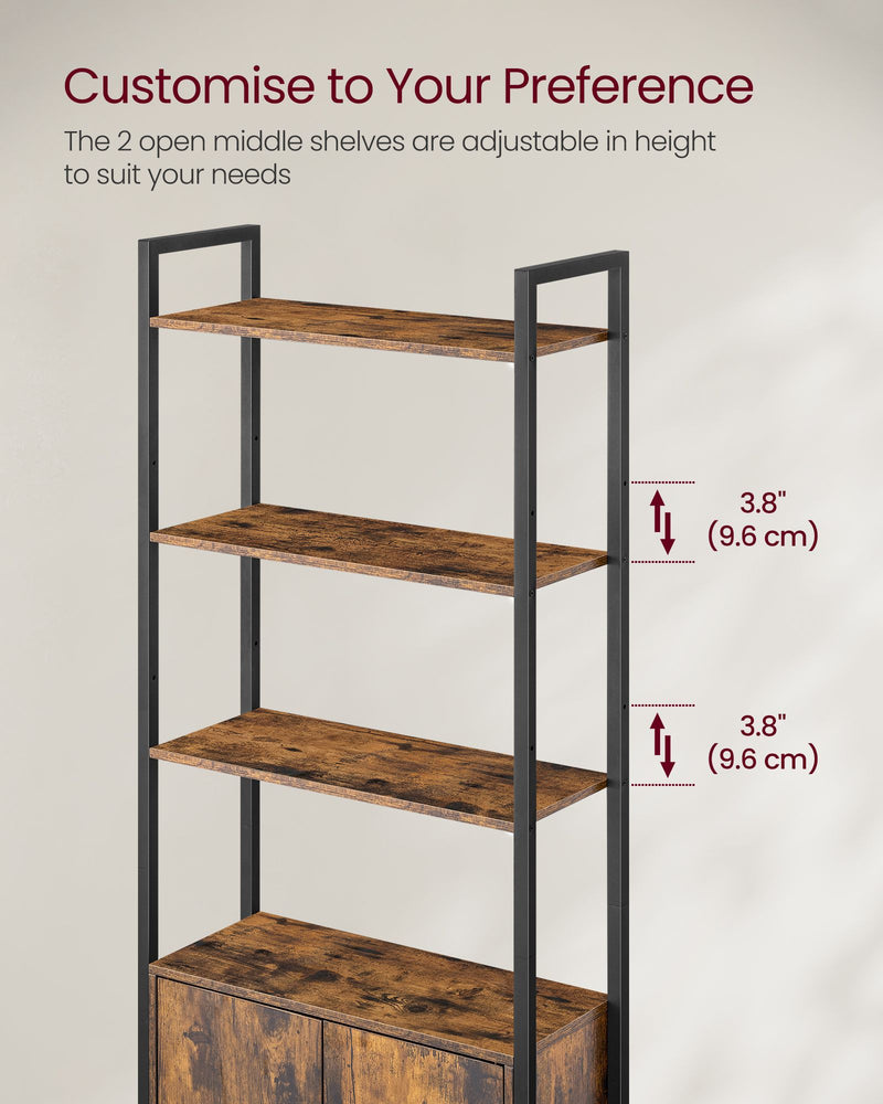 7 Tier Rustic Brown and Black Bookcase with Cabinet Door for Home Office Storage by Vasagle