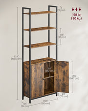 7 Tier Rustic Brown and Black Bookcase with Cabinet Door for Home Office Storage by Vasagle