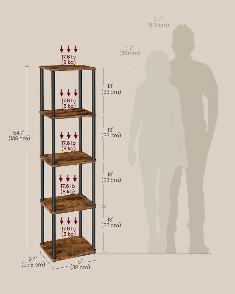 Five Tier Storage Shelf with Easy Assembly and Sturdy Steel Frame by Vasagle