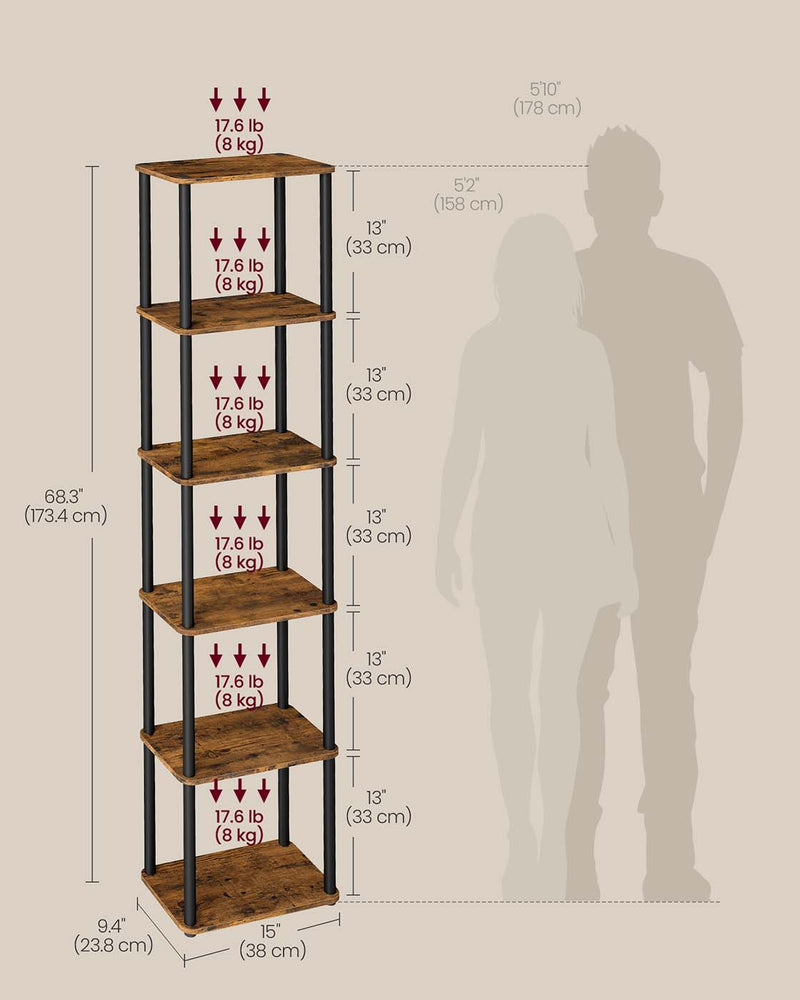 Six Tier Freestanding Storage Shelf with Easy Assembly for Home or Garage by Vasagle