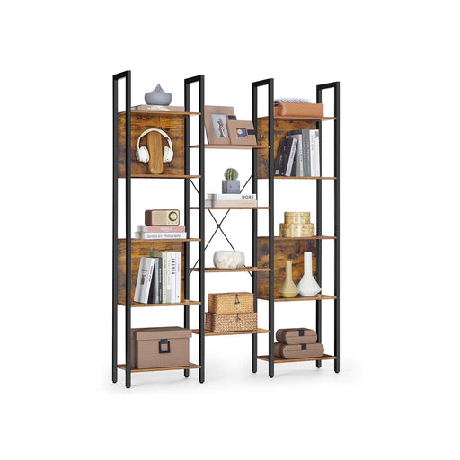 Tall Rustic Brown and Black Bookcase with 14 Open Shelves for Home or Office by Vasagle
