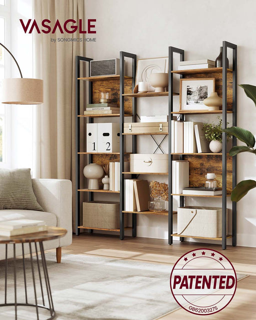 Tall Rustic Brown and Black Bookcase with 14 Open Shelves for Home or Office by Vasagle