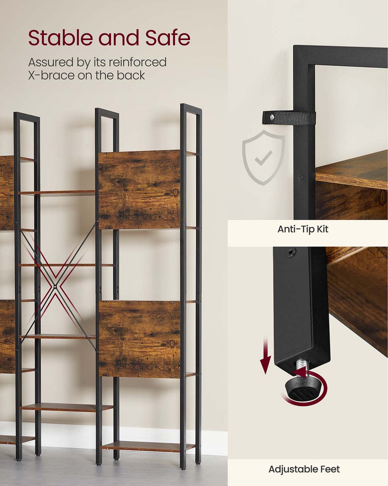 Tall Rustic Brown and Black Bookcase with 14 Open Shelves for Home or Office by Vasagle