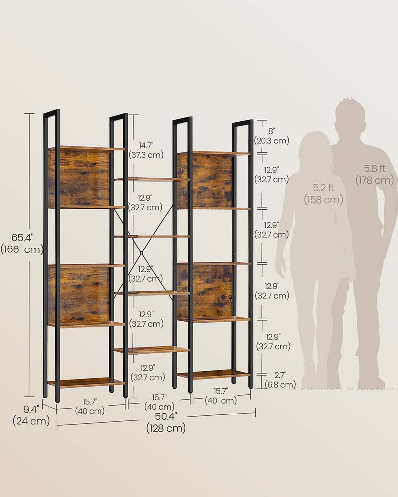 Tall Rustic Brown and Black Bookcase with 14 Open Shelves for Home or Office by Vasagle