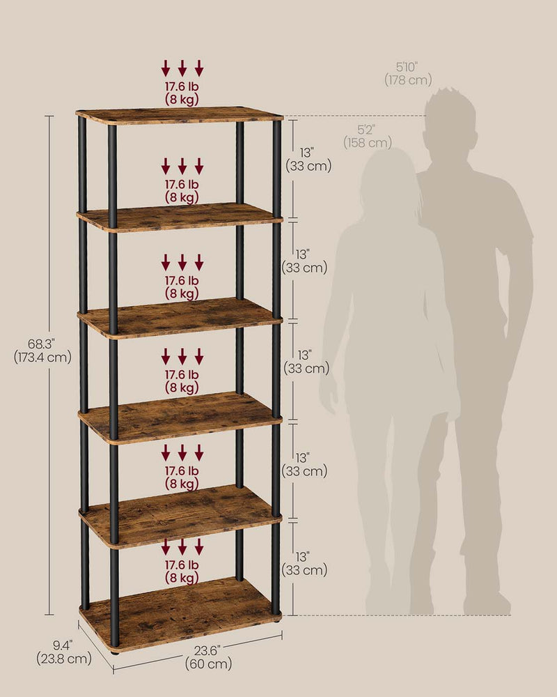 Six Tier Storage Shelf with Easy Assembly for Garage or Home Organisation by Vasagle