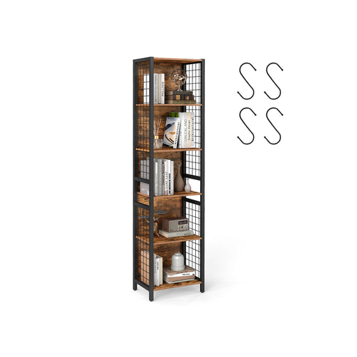 Tall Bookcase with Hooks and Open Shelves for Office or Living Room Storage by Vasagle