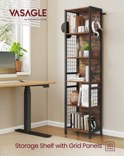 Tall Bookcase with Hooks and Open Shelves for Office or Living Room Storage by Vasagle