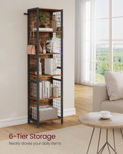 Tall Bookcase with Hooks and Open Shelves for Office or Living Room Storage by Vasagle