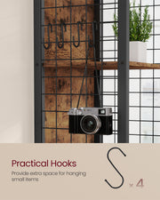 Tall Bookcase with Hooks and Open Shelves for Office or Living Room Storage by Vasagle