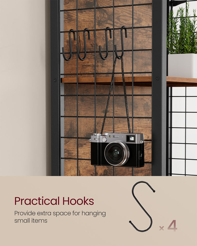 Tall Wooden Bookcase with Hooks and Multiple Storage Shelves for Home Office by Vasagle