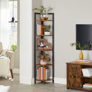 Industrial Brown 5 Tier Corner Shelf Unit for Living Room or Office by Vasagle
