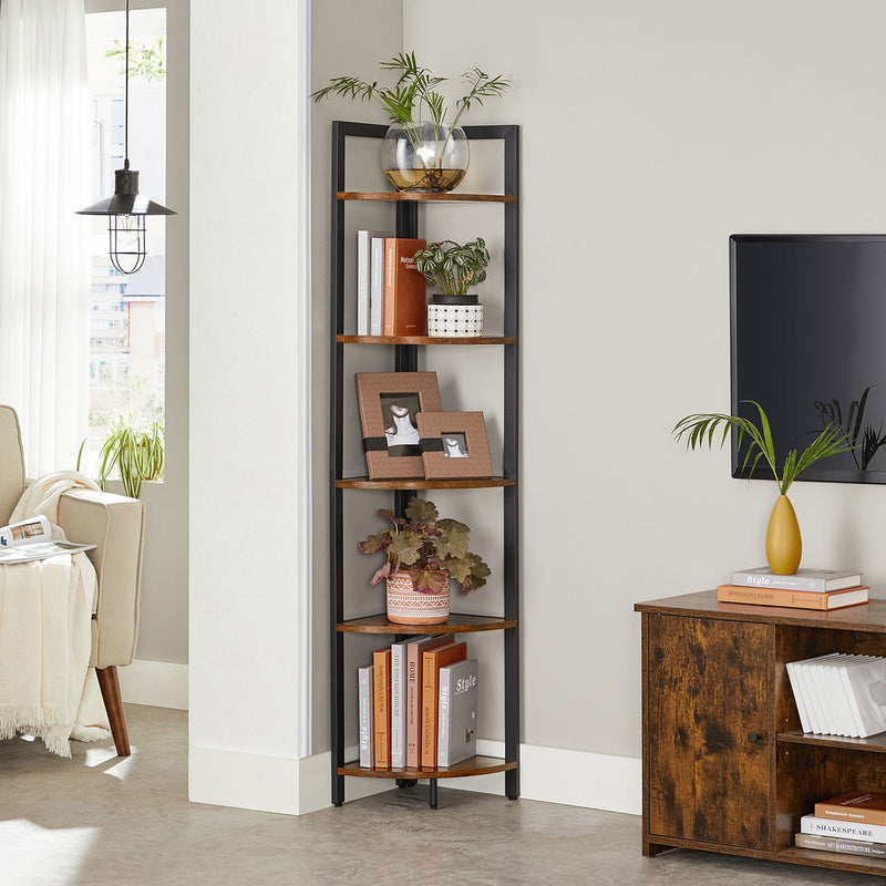 Industrial Brown 5 Tier Corner Shelf Unit for Living Room or Office by Vasagle