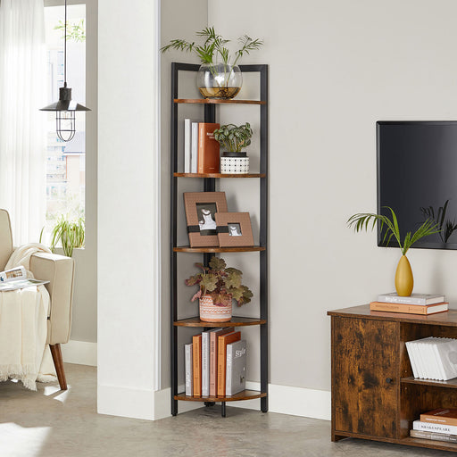 Industrial Brown 5 Tier Corner Shelf Unit for Living Room or Office by Vasagle