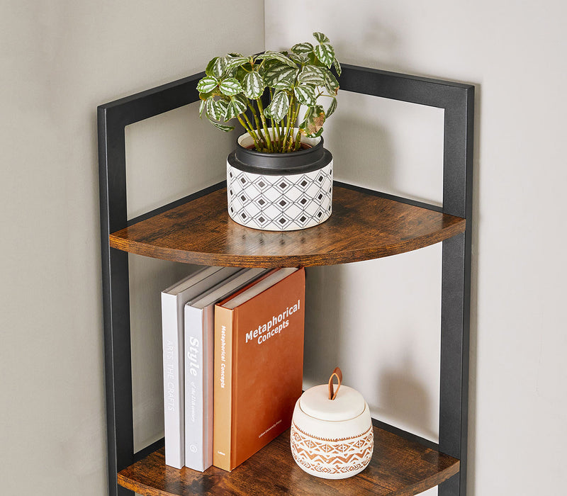 Industrial Brown 5 Tier Corner Shelf Unit for Living Room or Office by Vasagle