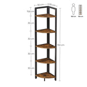 Industrial Brown 5 Tier Corner Shelf Unit for Living Room or Office by Vasagle
