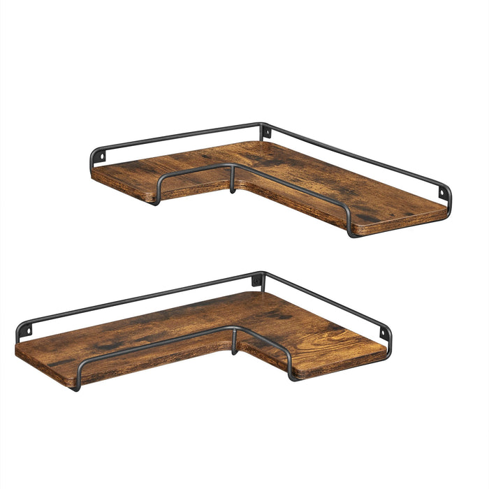 Rustic Brown L Shaped Floating Corner Shelves Set of 2 for Wall Storage by Vasagle