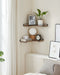 Rustic Brown L Shaped Floating Corner Shelves Set of 2 for Wall Storage by Vasagle