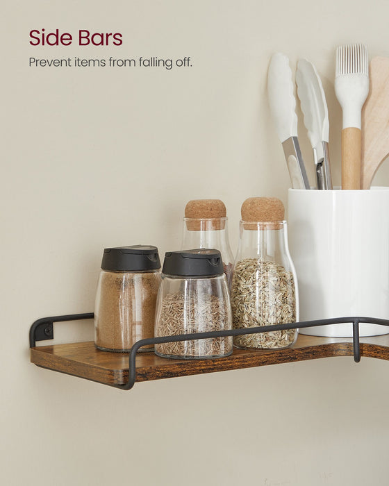 Rustic Brown L Shaped Floating Corner Shelves Set of 2 for Wall Storage by Vasagle