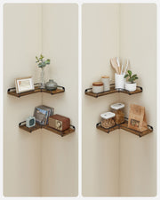 Rustic Brown L Shaped Floating Corner Shelves Set of 2 for Wall Storage by Vasagle