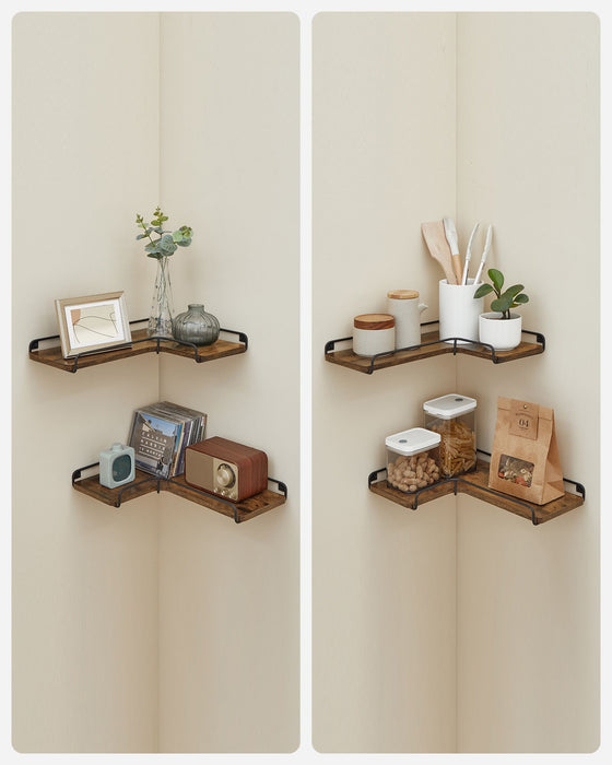 Rustic Brown L Shaped Floating Corner Shelves Set of 2 for Wall Storage by Vasagle