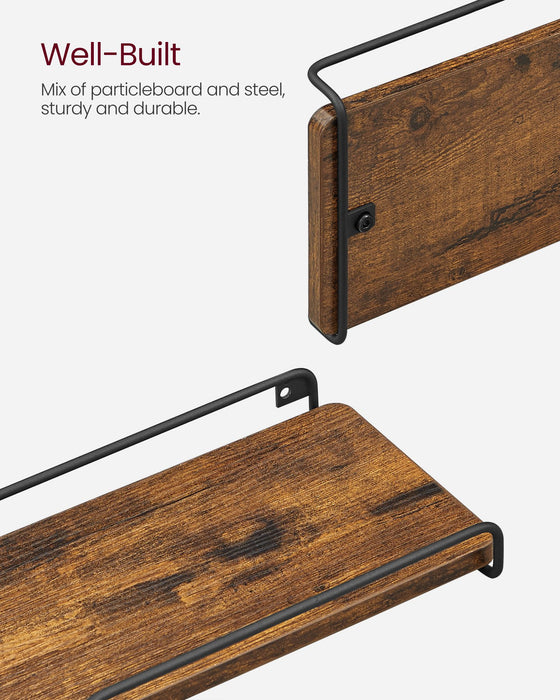 Rustic Brown L Shaped Floating Corner Shelves Set of 2 for Wall Storage by Vasagle