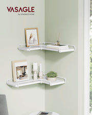Set of 2 White L Shaped Floating Wall Shelves for Modern Storage and Display by Vasagle