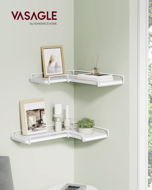 Set of 2 White L Shaped Floating Wall Shelves for Modern Storage and Display by Vasagle