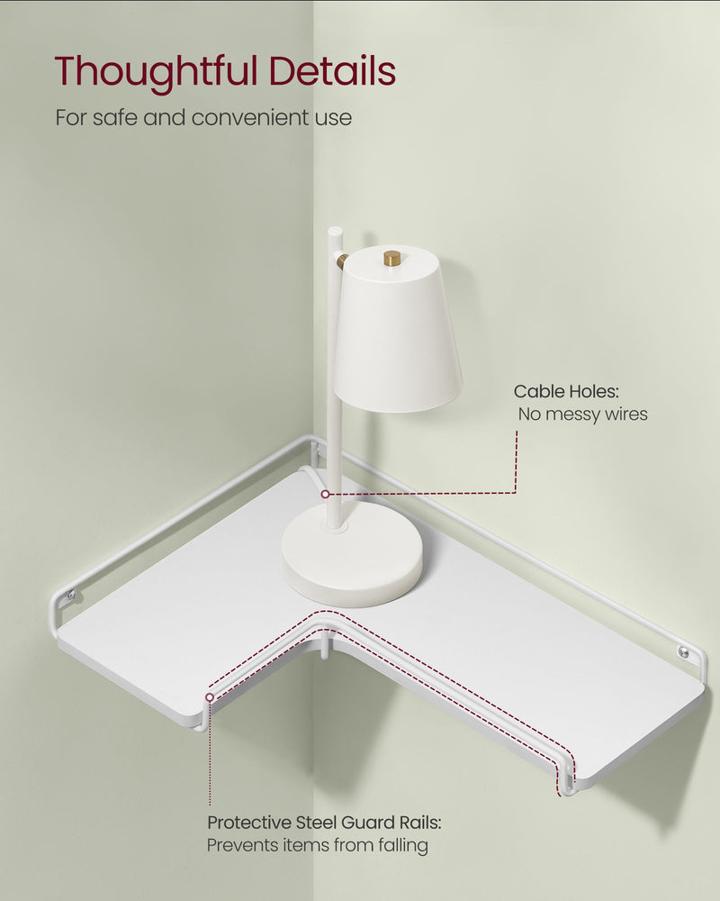 Set of 2 White L Shaped Floating Wall Shelves for Modern Storage and Display by Vasagle