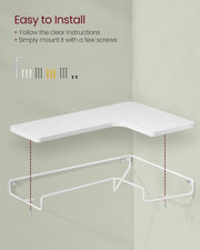 Set of 2 White L Shaped Floating Wall Shelves for Modern Storage and Display by Vasagle