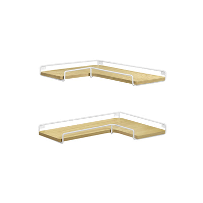 Set of 2 L Shaped Wall Mounted Floating Shelves in Natural Oak and White by Vasagle